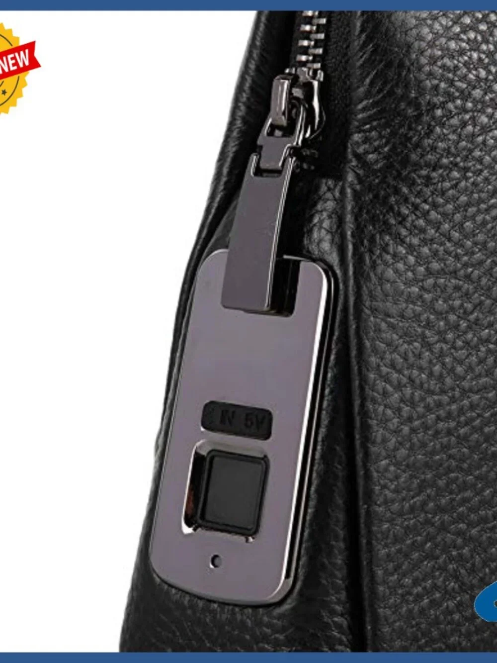 Men's Leather Wallet with Fingerprint Lock, Zipper Closure, Minimalist Design
